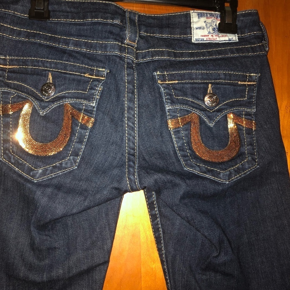 TRUE religion gold sequins logo jeans size 27